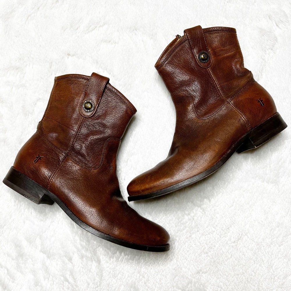Frye Melissa Button Leather Ankle Boots in Brown Women’s Size 8B